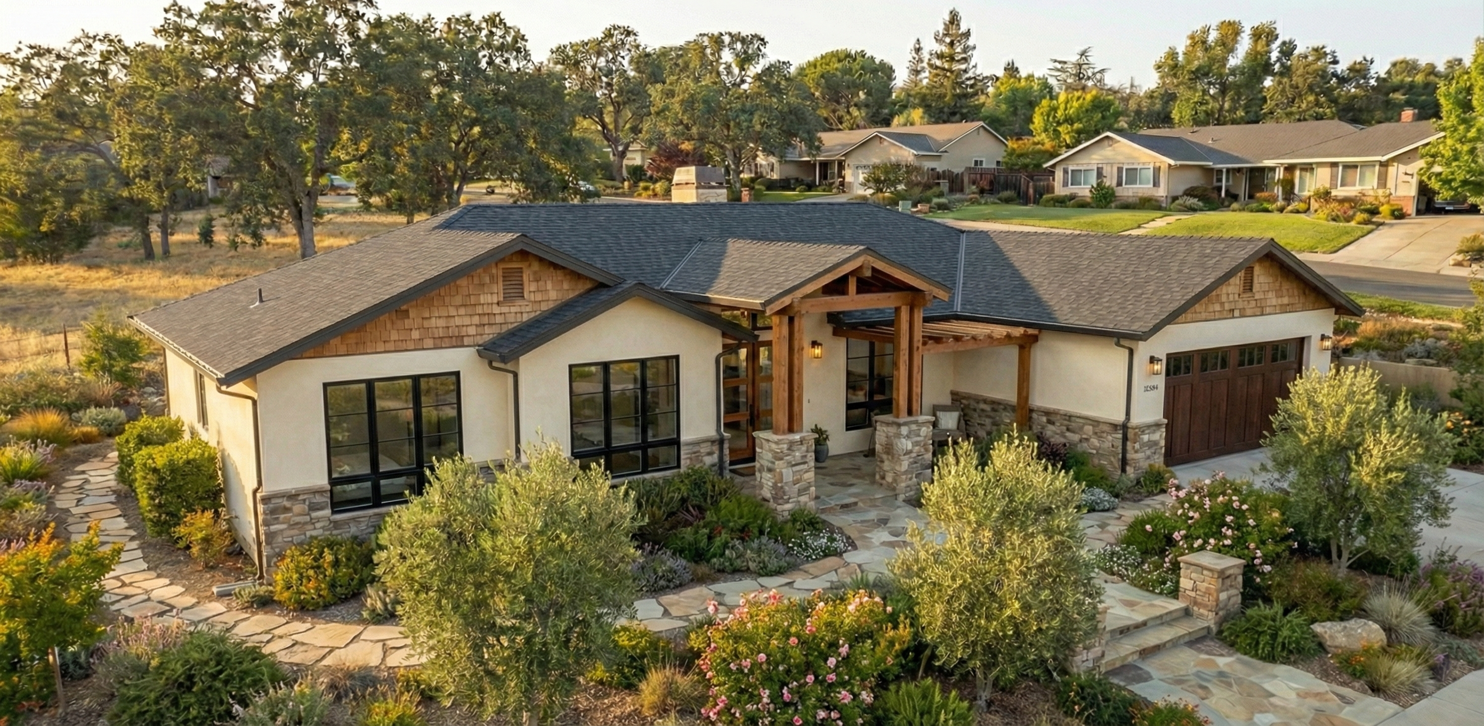 Bay Area residential roof replacement at sunset by Affordable Roofing Systems